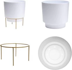 Bloem Hopson Planter With Metal Stand - Casper White - 10" Diameter -Garden Care Store s753278155256112669 p1255 i3 w1500