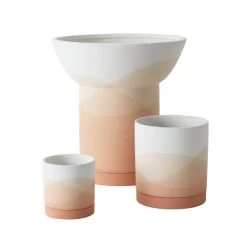Vesper Orange & White Cylinder Pot With Saucer By Accent Decor