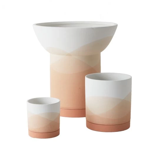 Vesper Orange & White Cylinder Pot With Saucer By Accent Decor 1 Vesper Orange & White Cylinder Pot With Saucer By Accent Decor