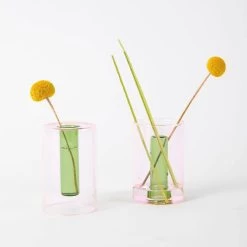 Block Design - Reversible Glass Vase - Small - Pink And Green