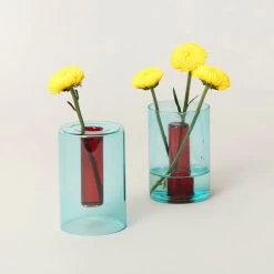 BLOCK DESIGN Reversible Glass Vase - Small - Blue And Red