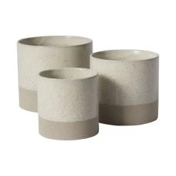 DOWNY Beige Speckle Texture Banded Cylinder Pot
