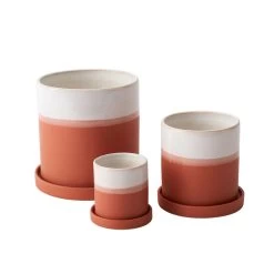 Orange & White Cylinder HADLEY Cylinder Pot With Saucer